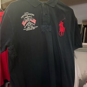 Ralph Lauren Men's Navy Polo Shirt with Red Embroidery